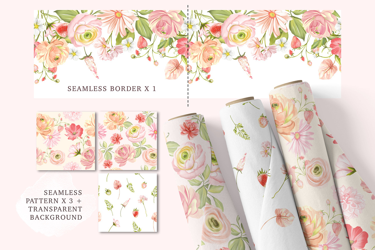 Strawberry Pink Flower Garden, a Decorative Illustration by Rachel Art Studio (Photo 9 of 9)