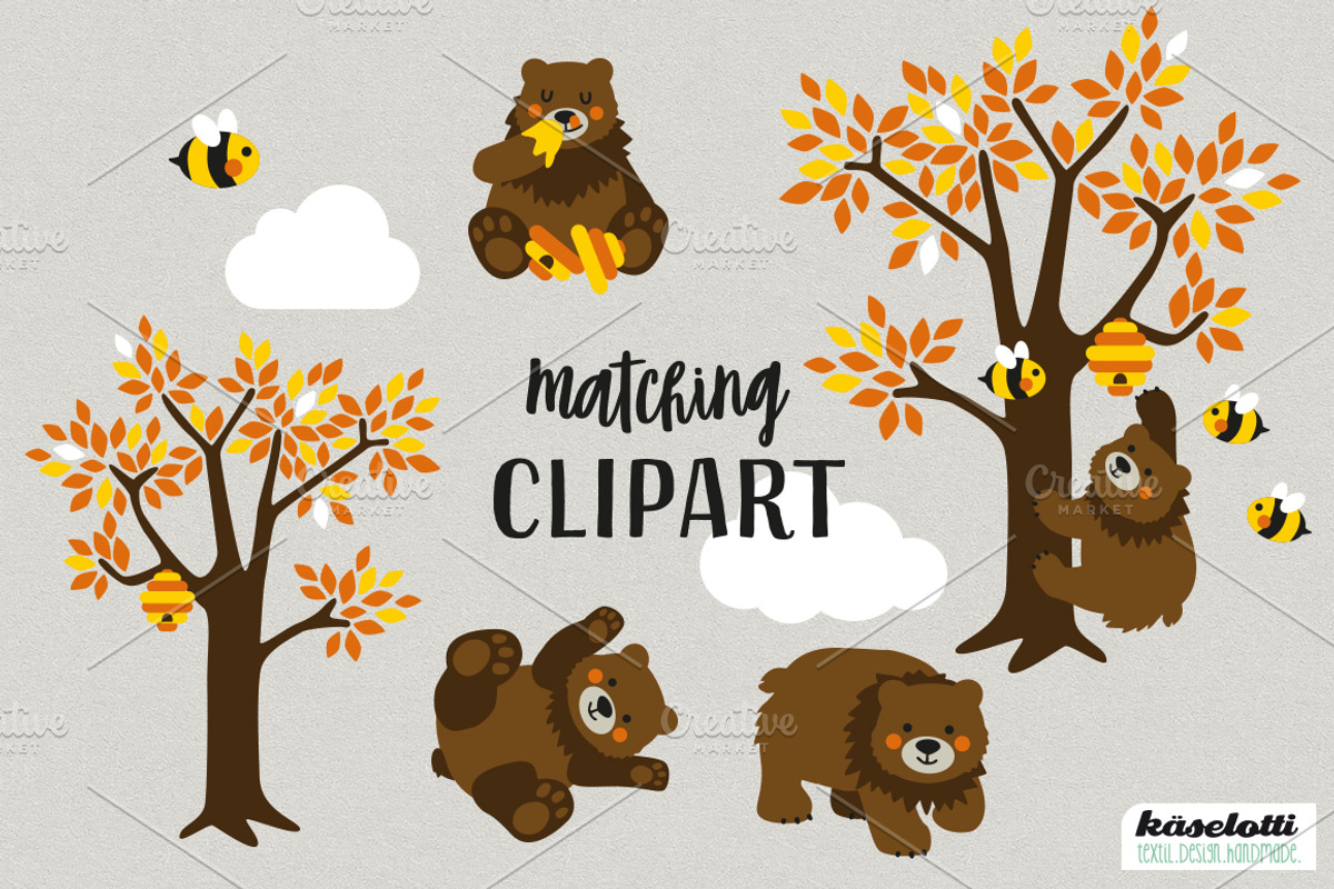 Bear & Bee Digital Paper and Clipart, a Pattern Graphic by kaeselotti (Photo 5 of 5)