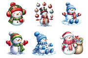 Christmas Snowman Clipart Bundle, an Illustration by SinaCreation (Thumbnail 3 of 7)