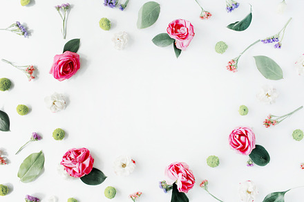 Floral frame with roses containing leaves, isolated, and greeting, a Nature Photo by Floral Deco