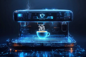 Futuristic Smart Coffee Maker Brewin, a Photo by Pixeness Studio