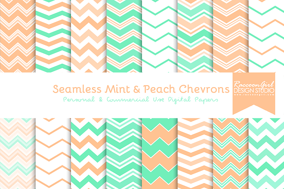 Seamless Mint & Peach Chevrons preview 2