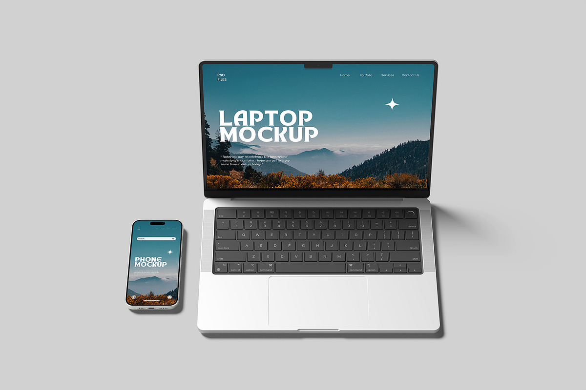 laptop and Phone Mockup, a Wearable Device Mockup by graphictime (Photo 7 of 10)