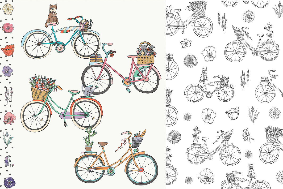 Bicycles with Flowers, a Pattern Graphic by GooseFrol (Photo 1 of 6)