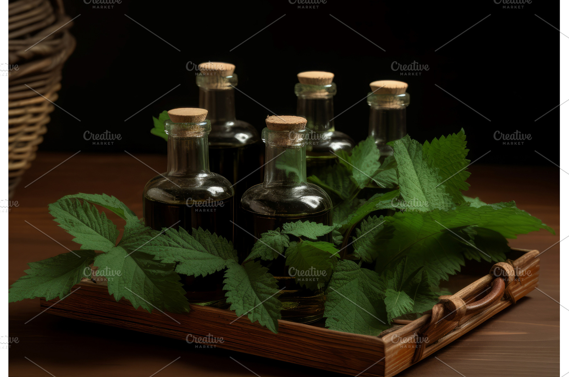 Nettle oil glass bottles with plant, a Nature Photo by Ylivdesign
