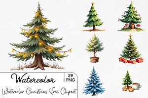 Watercolor Christmas Tree Clipart Bu, an Illustration by CrexoraLab