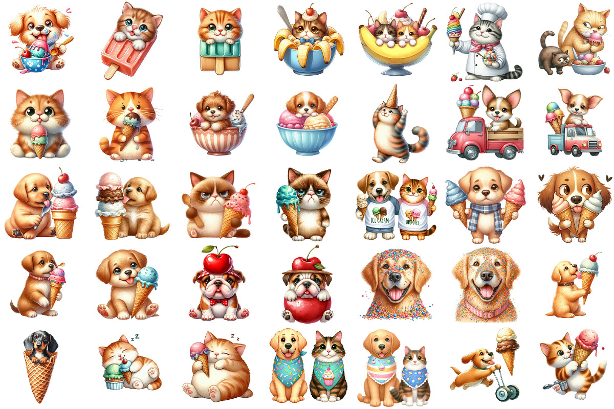 Funny Dog and Cat Love Ice Cream Cli, an Illustration by Sublimation Artist (Photo 2 of 6)