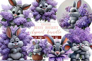 Watercolor Easter Bunny Bouquet, an Illustration by DreamArtGraphic