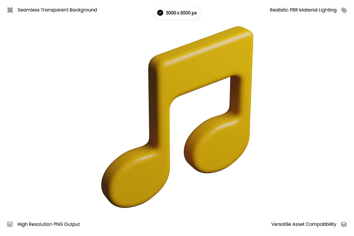 Yellow Beamed Musical Notes 3D, an Object 3D Model by Wencory (Photo 1 of 3)