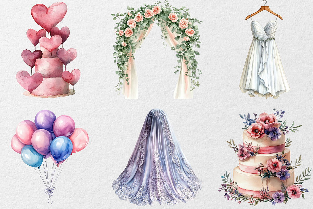 Cute Wedding Clipart, an Illustration by DreamCafeArt (Photo 3 of 7)