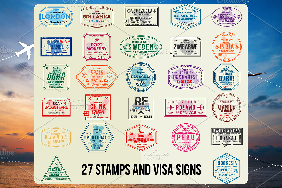 Passport Stamps & Travel Visa Signs, a Transportation Illustration by Kaushal Jangid (Photo 1 of 28)