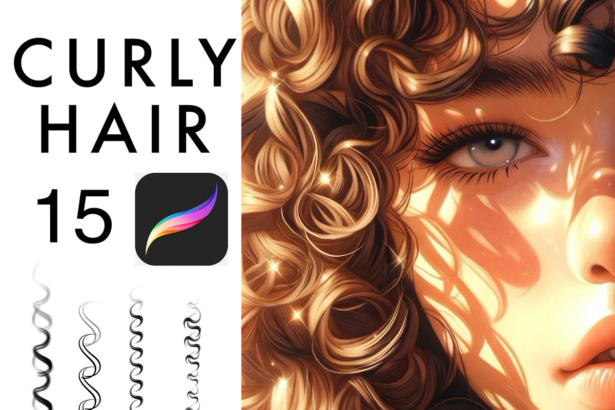 Curly Hair Brushes for Procreate, a Brush Add-On by vurdembrushes (Photo 1 of 2)