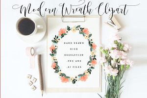 Modern hand drawn floral wreath