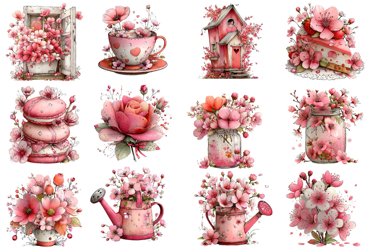 Whimsical Pink Spring Clipart Bundle, an Illustration by Designworld (Photo 5 of 7)