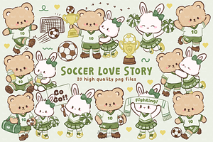 Soccer Love Story Bear Bunny Clipart