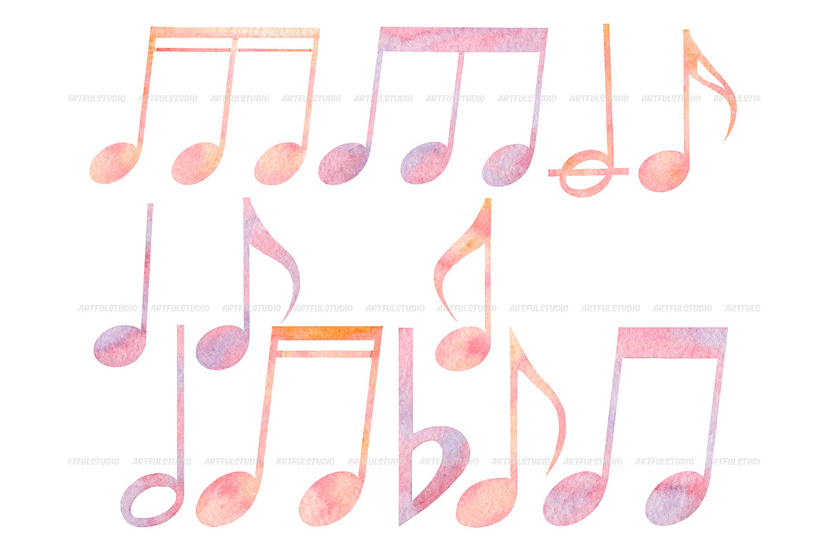 Watercolor musical notes clipart, an Object Illustration by ArtfulStudio (Photo 3 of 8)