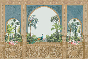 Traditional Andalusian garden design, a Decorative Illustration by Mughal Wallpaper