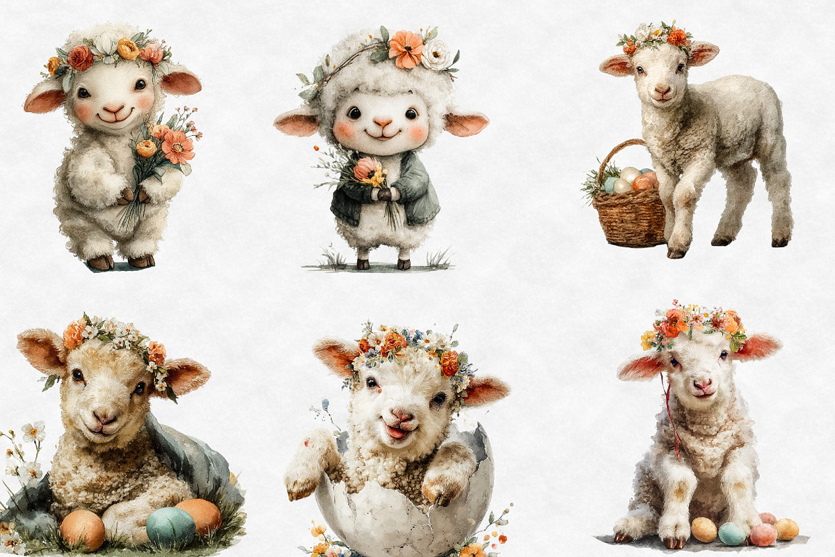 cute Easter lamb clipart, an Illustration by Designworld (Photo 3 of 5)