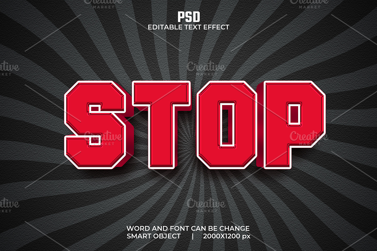 Stop Red 3d Editable Psd Text Effect, a Layer Style Add-On by bdrobin (Photo 1 of 2)