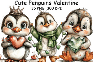 Cute Penguins Valentine Clipart, an Illustration by CraftArtStudio