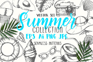 Vector Hand drawn Summer Set.