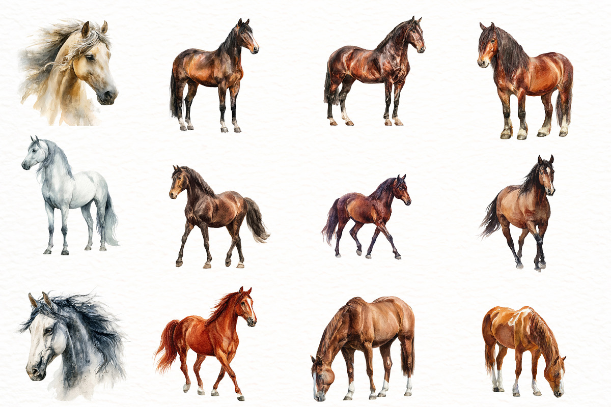 Watercolor Horse Clipart, an Illustration by Designworld (Photo 4 of 8)