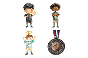 Watercolor Kids Cute Soccer Clipart, a Seasonal Illustration by Design Market (Thumbnail 8 of 8)