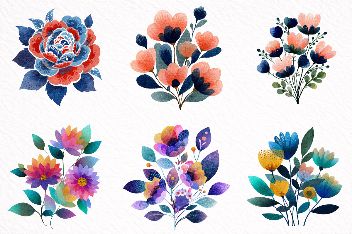Watercolor Colorful Folk Floral Clip, an Illustration by DreamArtGraphic (Photo 4 of 8)