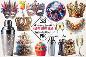 Festive Party Icons Happy New Year