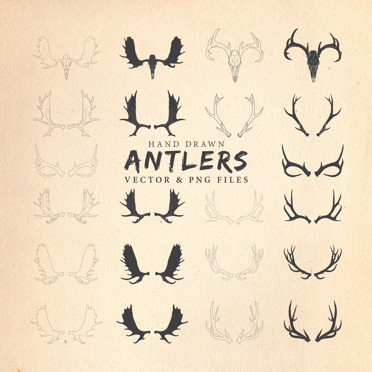 Antlers : Hand Drawn Antlers Pack, an Animal Illustration by Seaquint