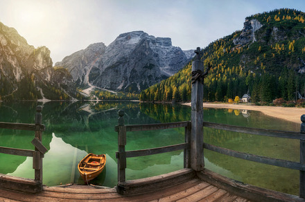Autumn on the lake braies stock photo containing italian and alpine