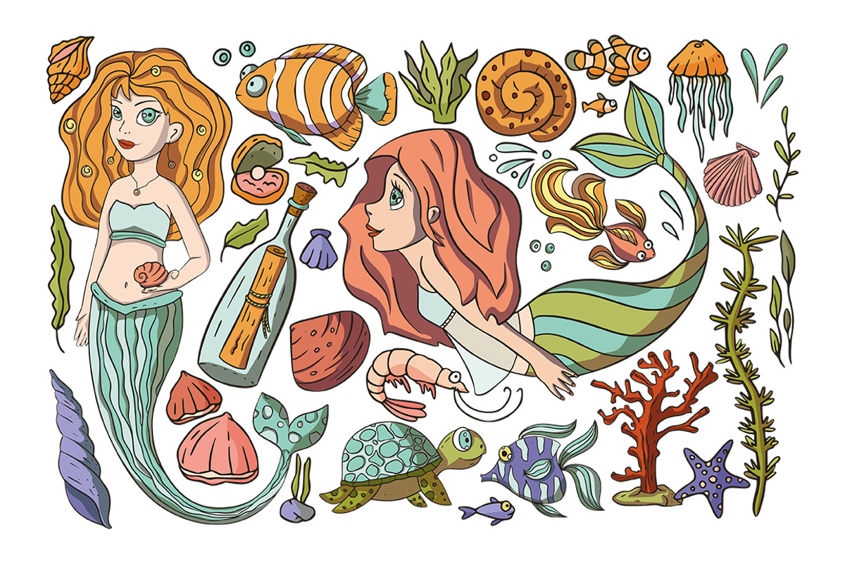 Mini Mermaid. Big Graphic Pack., a Seasonal Illustration by Red Ink (Photo 4 of 10)
