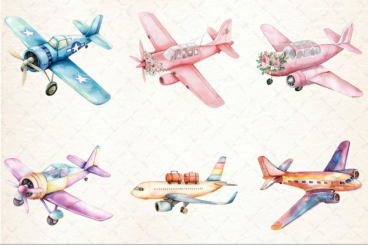 Watercolor Airplane Sublimation Clip, an Illustration by Rose Art (Photo 3 of 8)