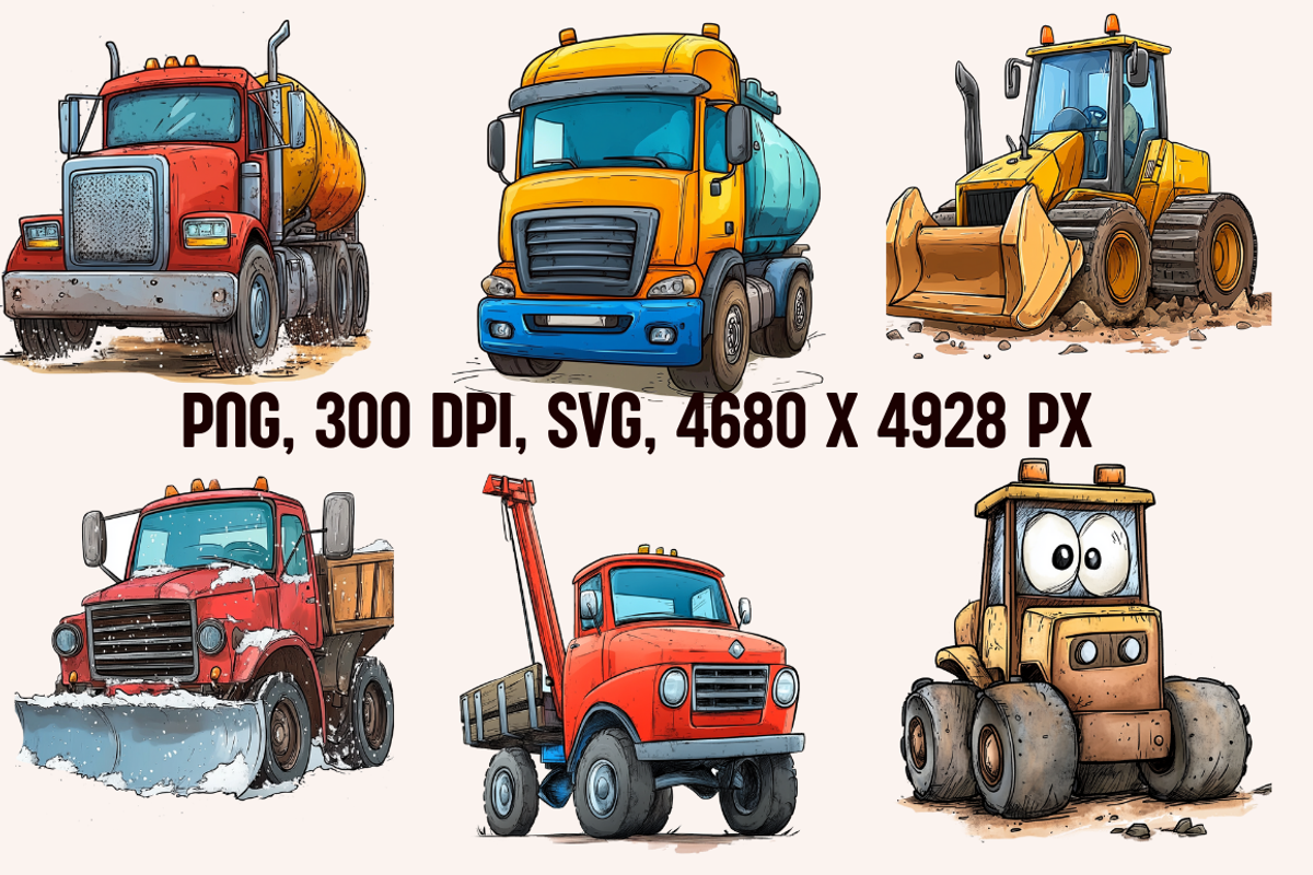 Cartoon Trucks and Diggers, a Transportation Illustration by PrintHaven Designs (Photo 7 of 7)