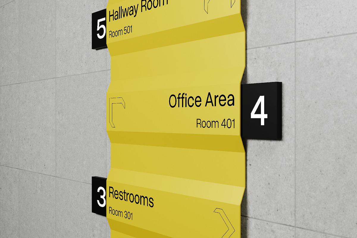 Wall Mounted Wayfinding Sign Mockup, an Advertising Mockup by herutage (Photo 5 of 6)