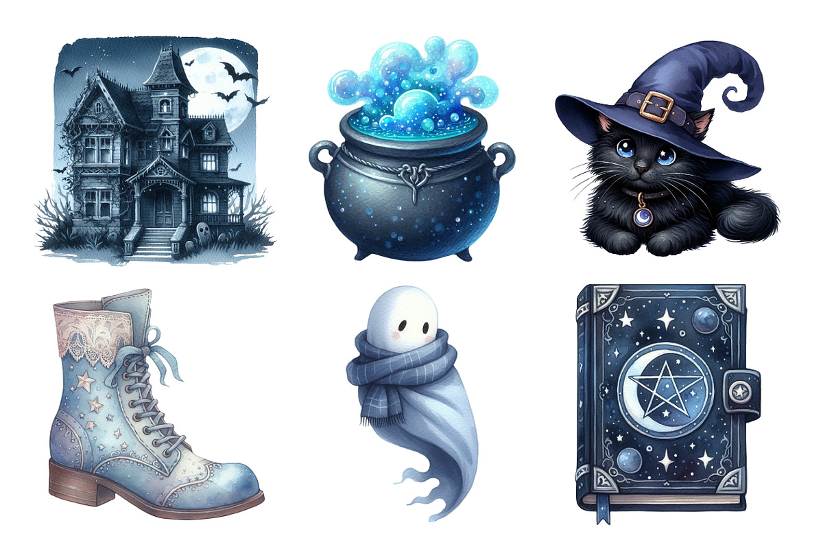 Watercolor Blue Halloween Clipart, an Illustration by Daily.Designs (Photo 5 of 5)