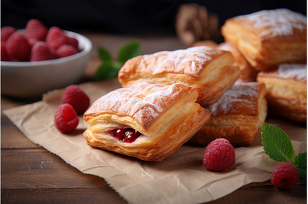 Raspberry puffs bakery. Generate ai, a Background Photo by Ylivdesign