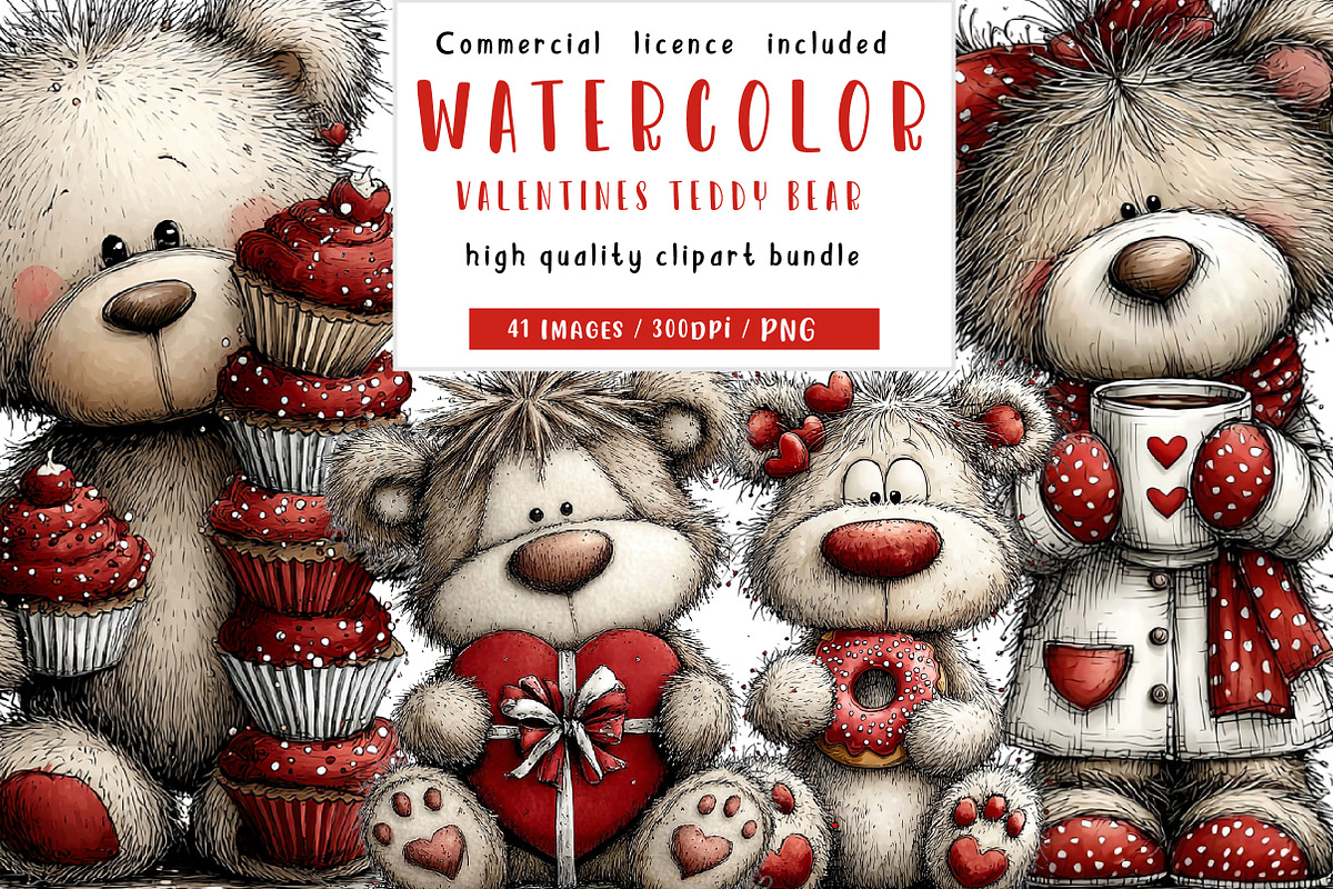Valentines Teddy Bear Clipart, an Illustration by CreationArt (Photo 1 of 5)