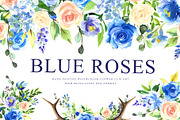 Watercolor Flowers - Blue Roses, an Illustration by Pixavics (Thumbnail 1 of 8)