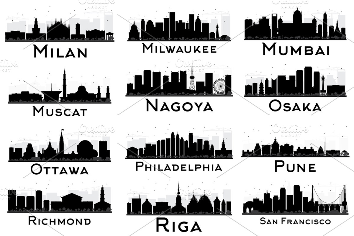 60 City Skyline Silhouettes Set 2, an Illustration by Booblgum (Photo 5 of 9)