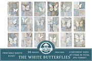 White Butterflies Junk Journal Paper, a Background Graphic by NiiiNArt (Thumbnail 3 of 8)