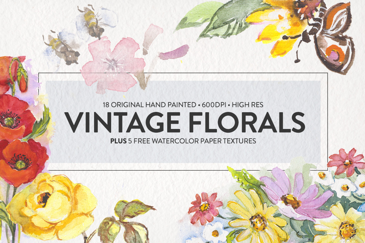 Vintage Floral Watercolors, a Texture Illustration by Graphic Goods Co (Photo 1 of 8)