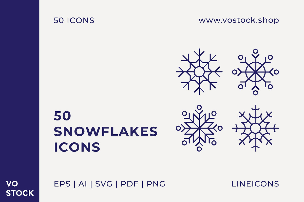 50 Snowflakes Icons, an Outline Icon by vo.stock (Photo 1 of 6)