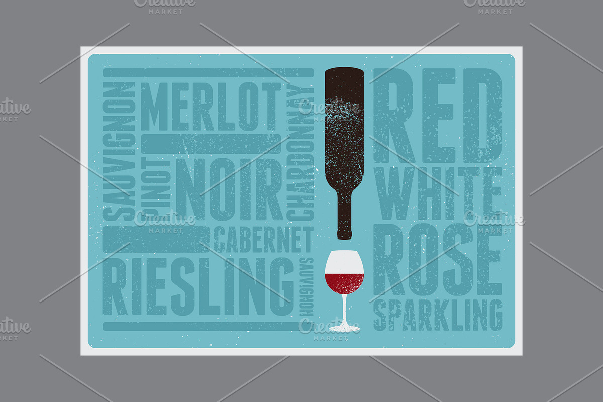Wine types grunge vector poster set., a Food Illustration by PoPaShop (Photo 6 of 7)