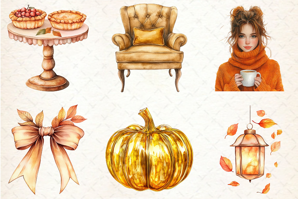 Watercolor Elegant Autumn Clipart, an Illustration by Rose Art (Photo 4 of 4)