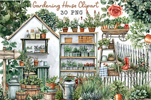 Watercolor Gardening House Clipart, an Illustration by Libby Wishes