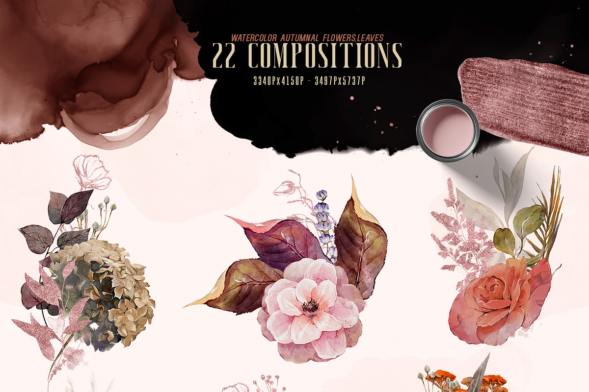 Watercolor Autumn Flowers & Leaves, a Decorative Illustration by Damian Roh (Photo 5 of 16)