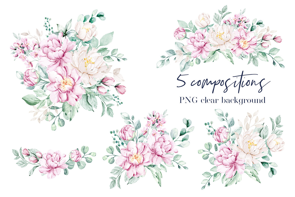 Pink and white watercolor flowers, a Card Template by Larisa Maslova (Photo 4 of 12)