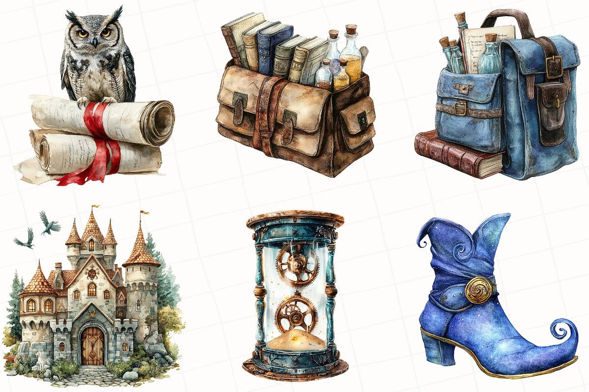 Watercolor Wizard School Clipart, an Illustration by OK Design (Photo 3 of 5)
