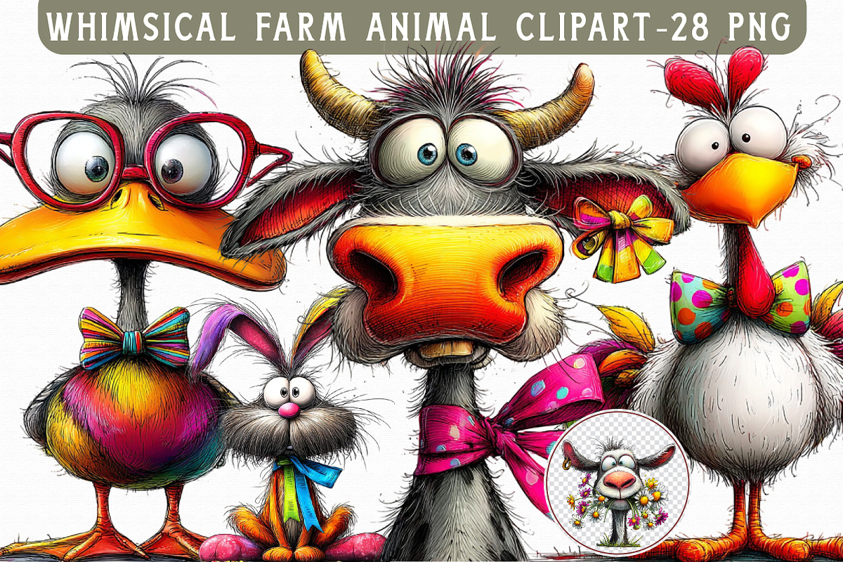 Whimsical Farm Animal Clipart Bundle, an Illustration by Libby Wishes (Photo 1 of 7)